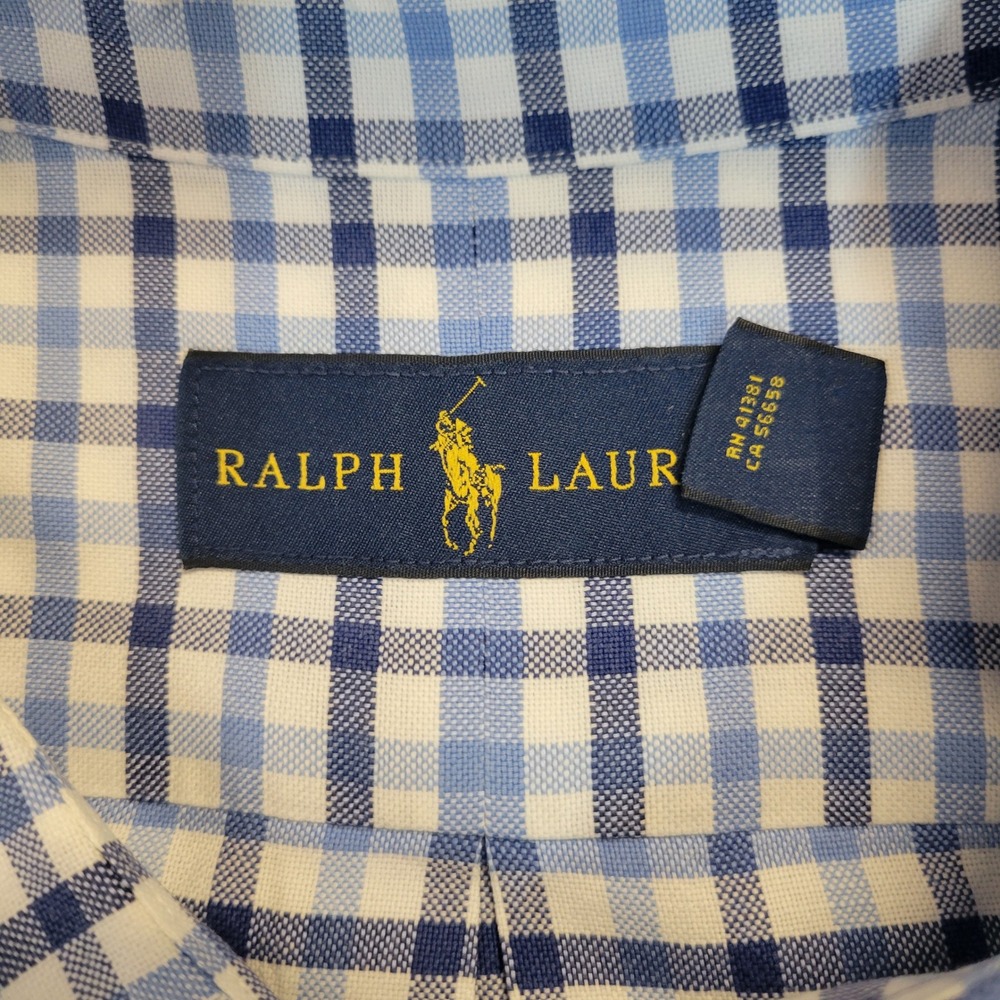 Ralph Lauren Mens 3XB Blue White Gingham Check Button Down Shirt Big & Tall - Picture 5 of 7